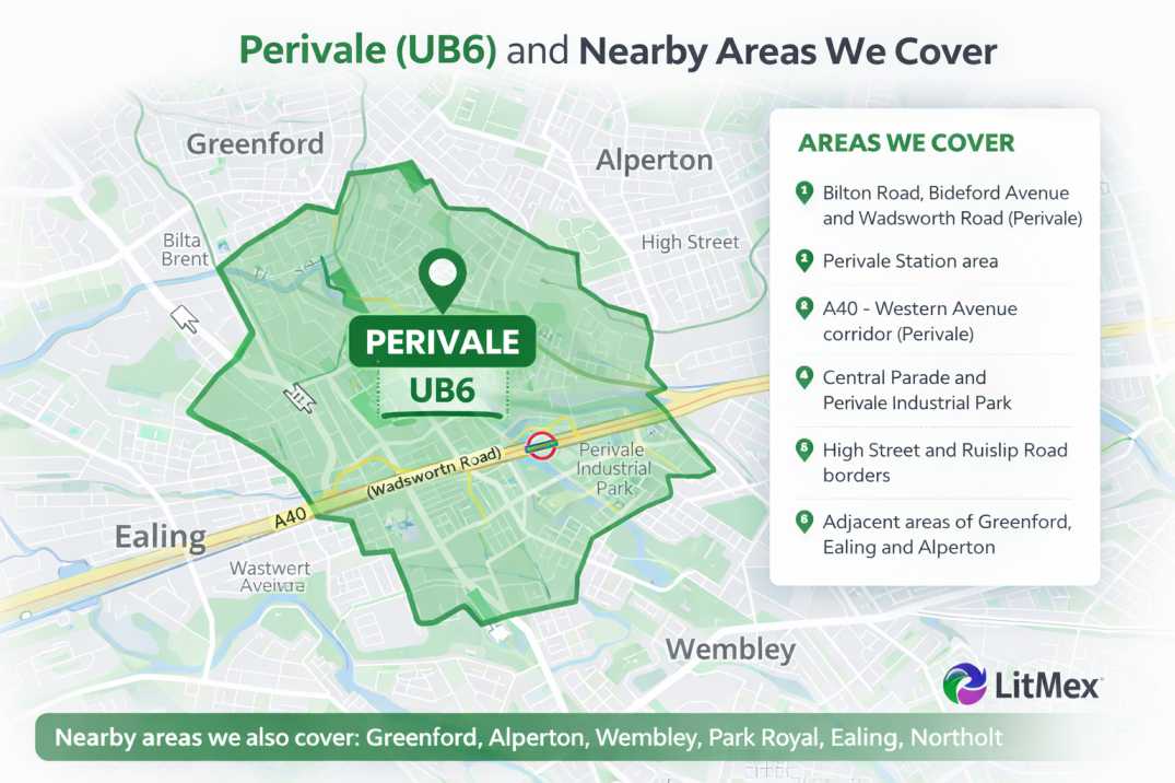 Map showing after builders cleaning coverage in Perivale UB6 and nearby areas