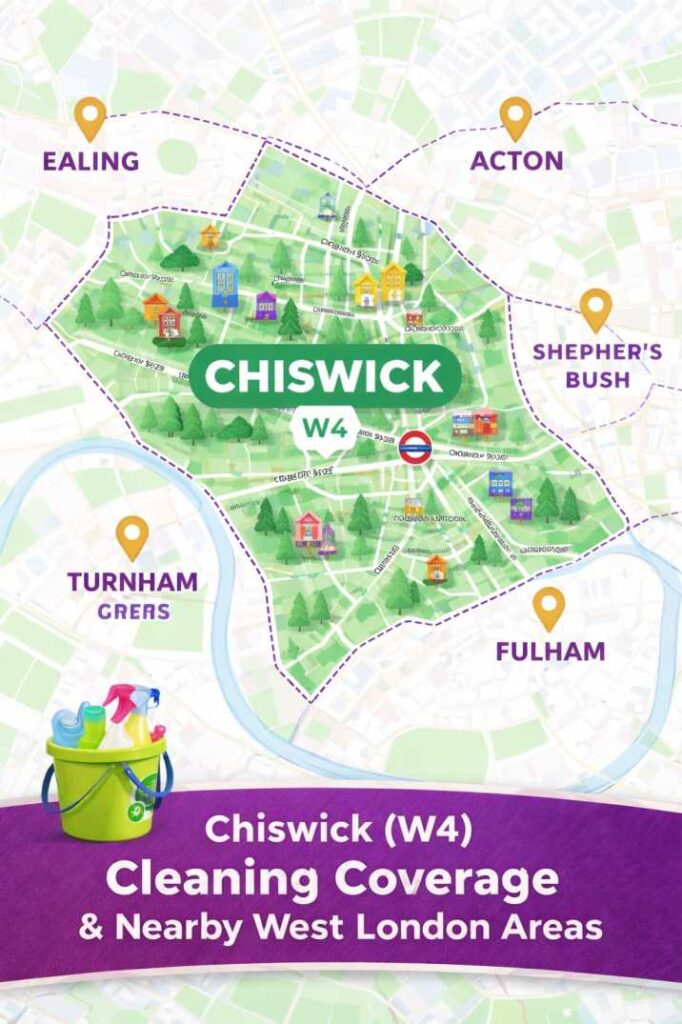 Map showing cleaning services coverage in Chiswick W4 and nearby areas