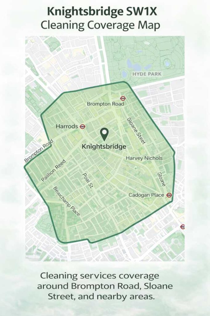 Map showing cleaning services coverage in Knightsbridge SW1X and nearby streets