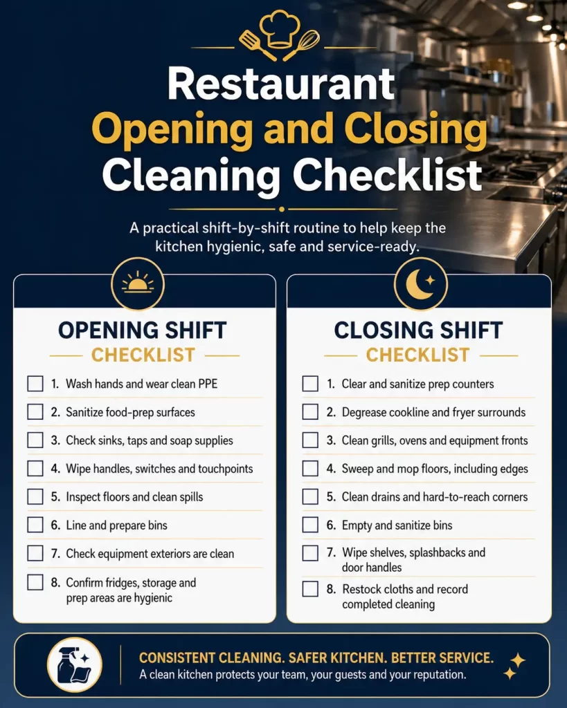 restaurant opening and closing cleaning checklist