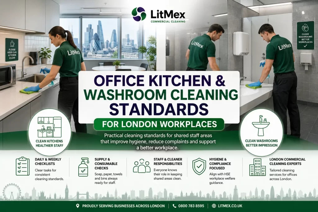 Office kitchen and washroom cleaning standards for London workplaces