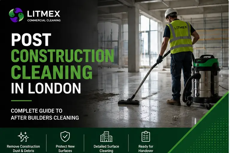 Post construction cleaning in London after builders cleaning team